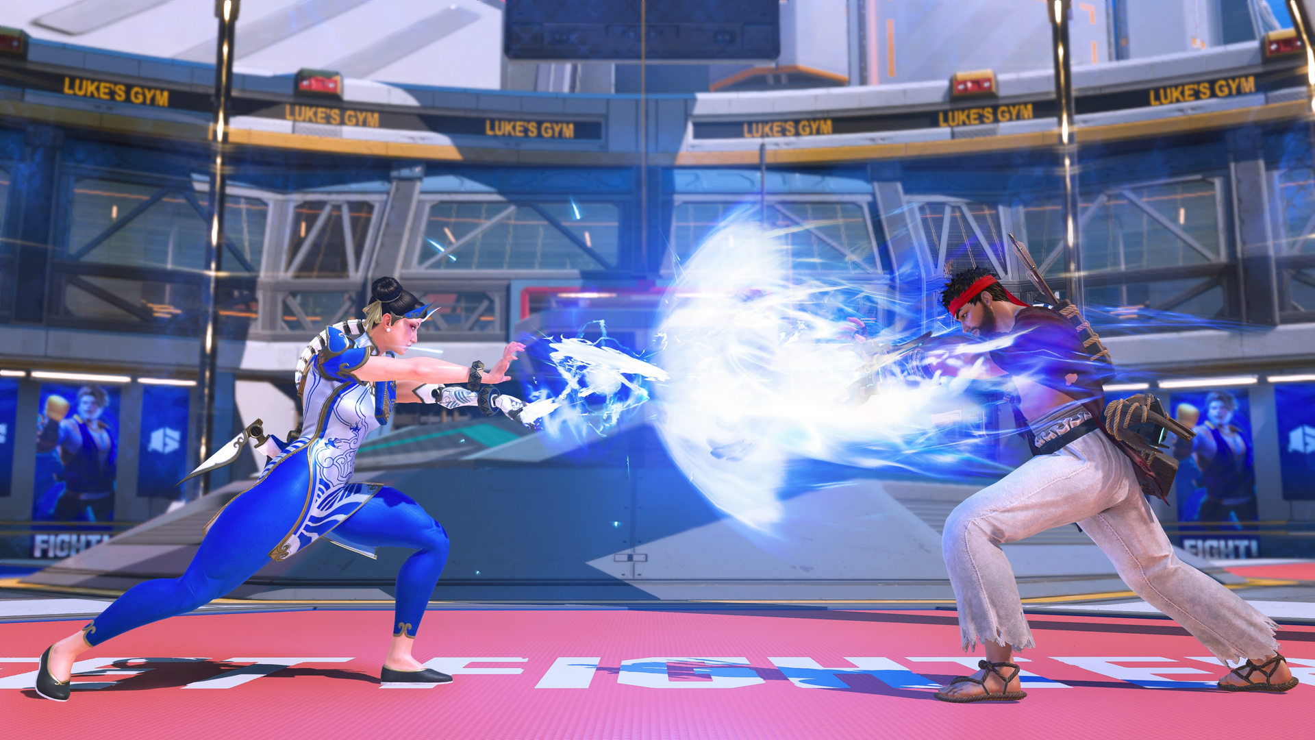 Official Apex Legends × Street Fighter 6 event screenshot — Fighter Form combat on remixed Olympus