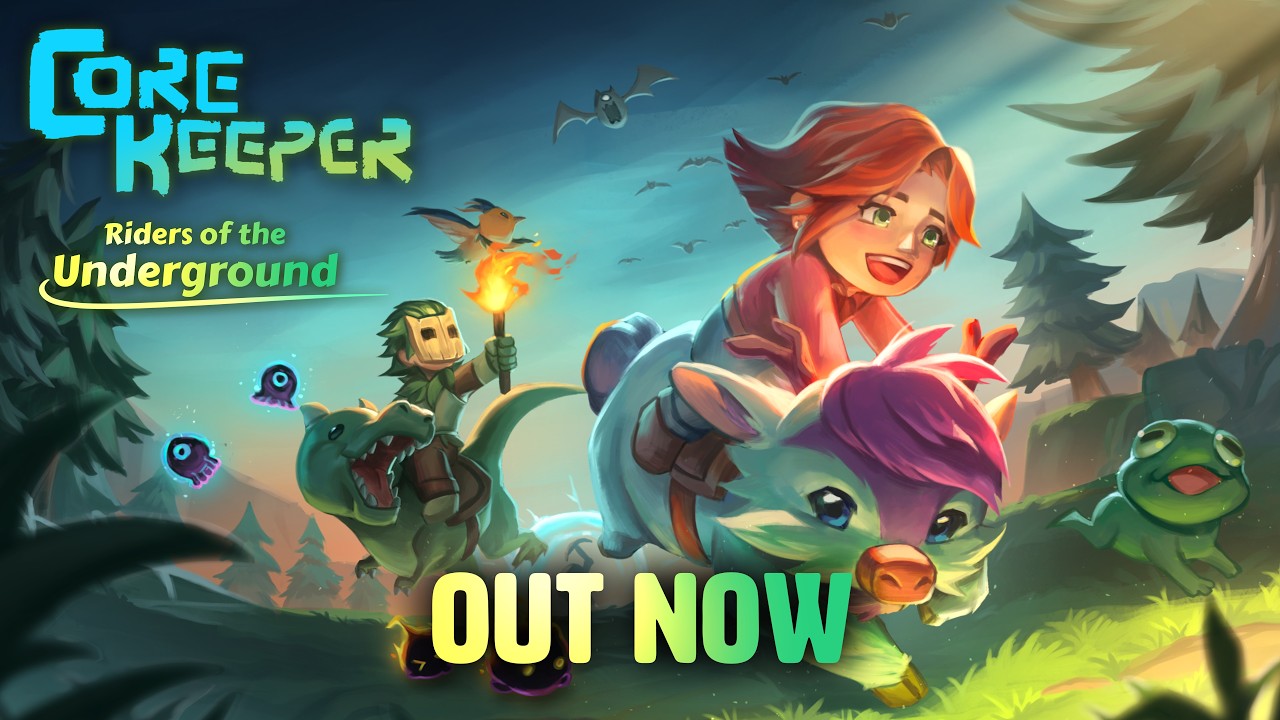 Official Core Keeper Riders of the Underground trailer still — explorers and mounts in the underground