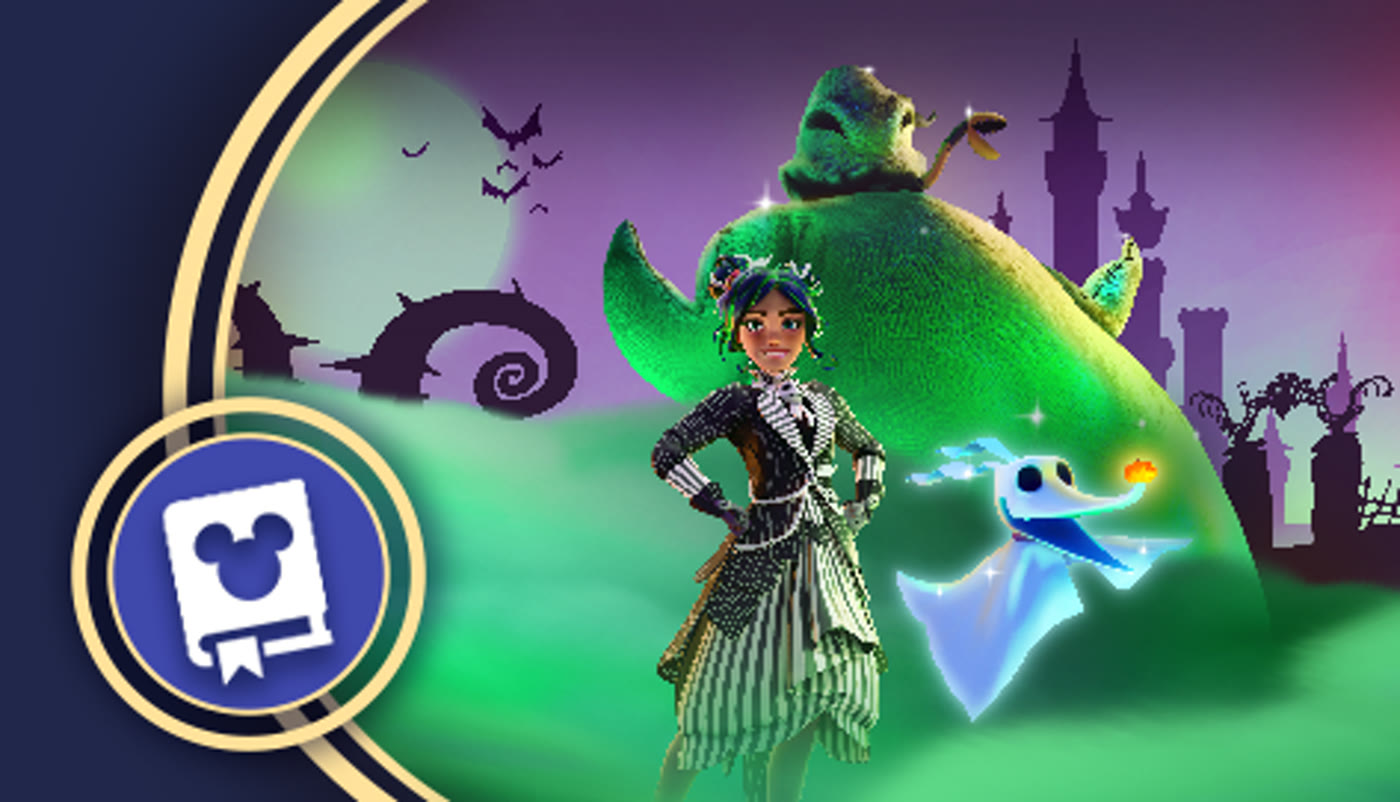Official Season of Scares launch thumbnail — Nightmare Before Christmas Oogie Boogie and Zero with a pinstripe player outfit