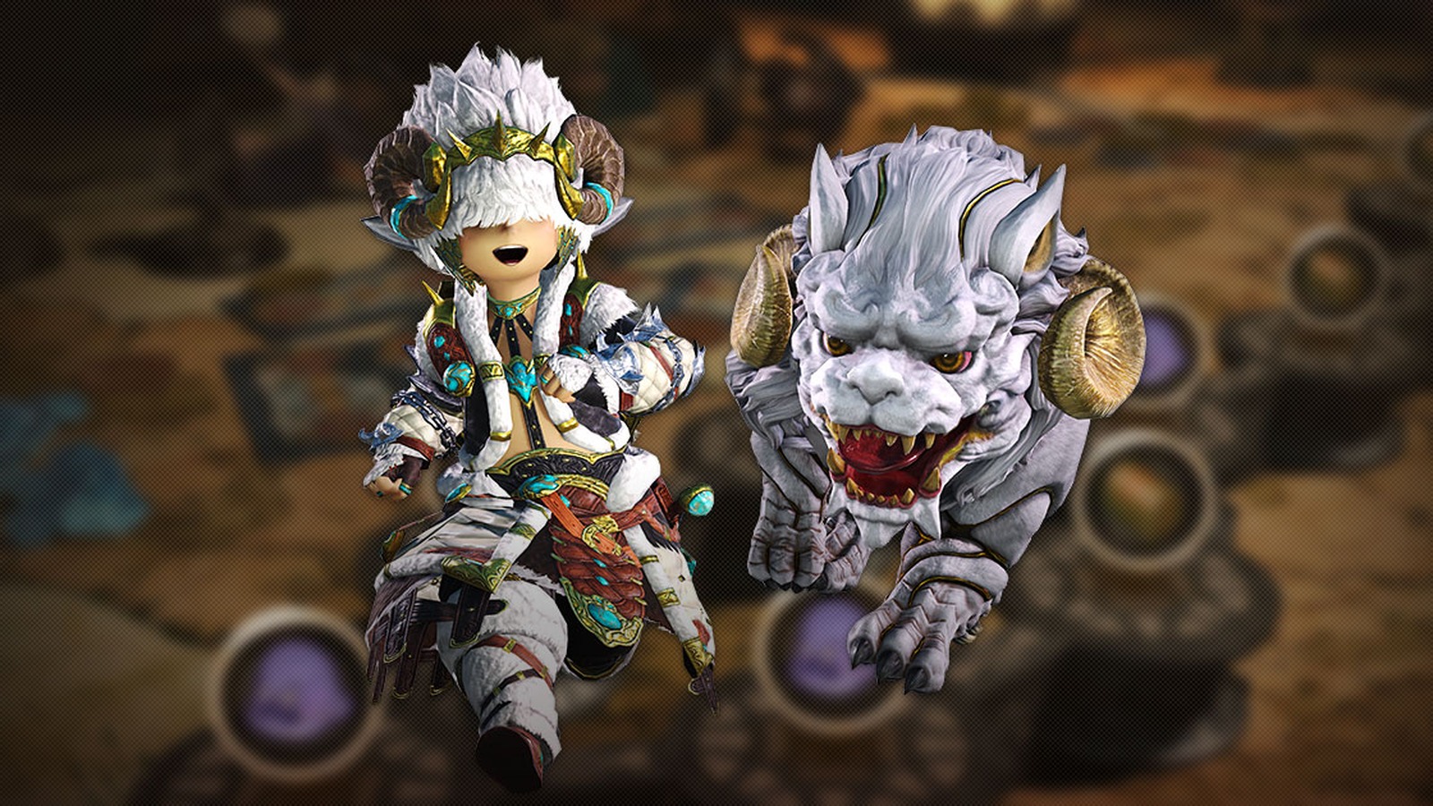 Official FINAL FANTASY XIV Crucible of the Unbroken key art — a Beastmaster beside a horned familiar over a board-game path on parchment
