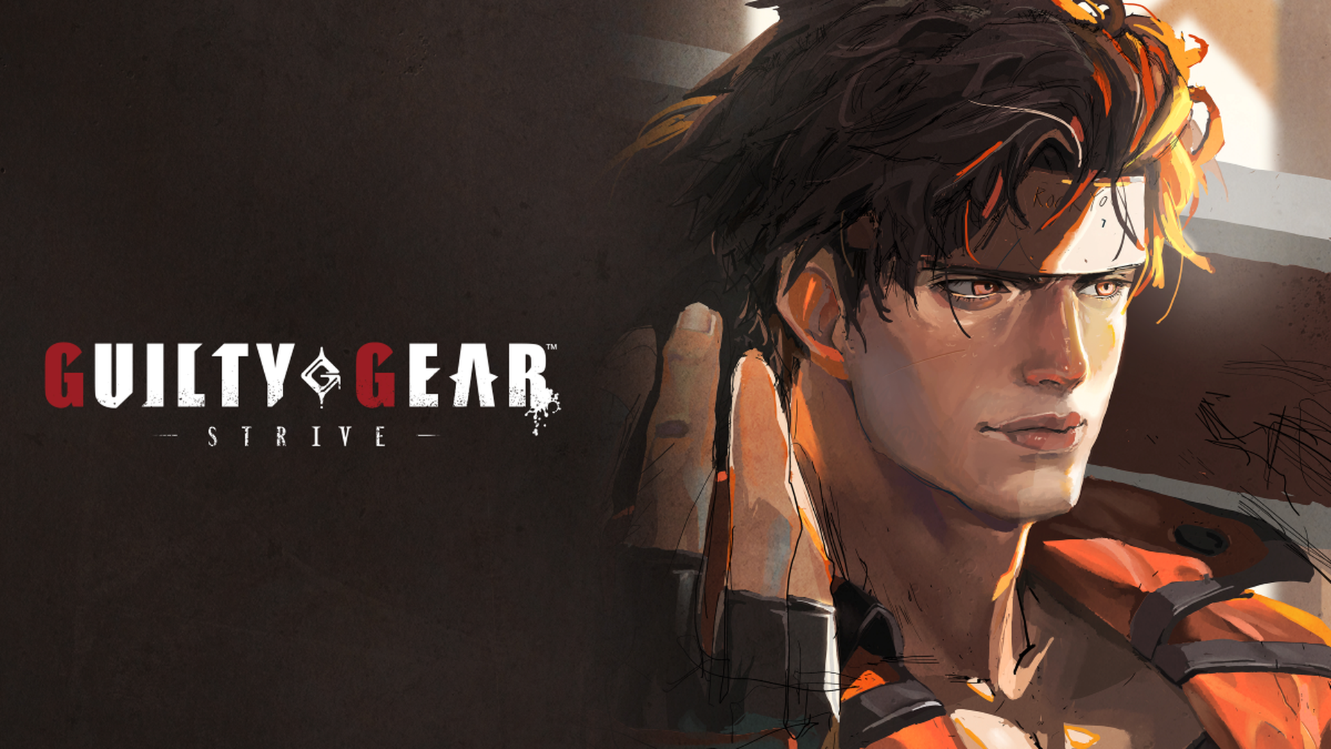 Official Guilty Gear -Strive- promotional portrait of Sol Badguy beside the Strive logo
