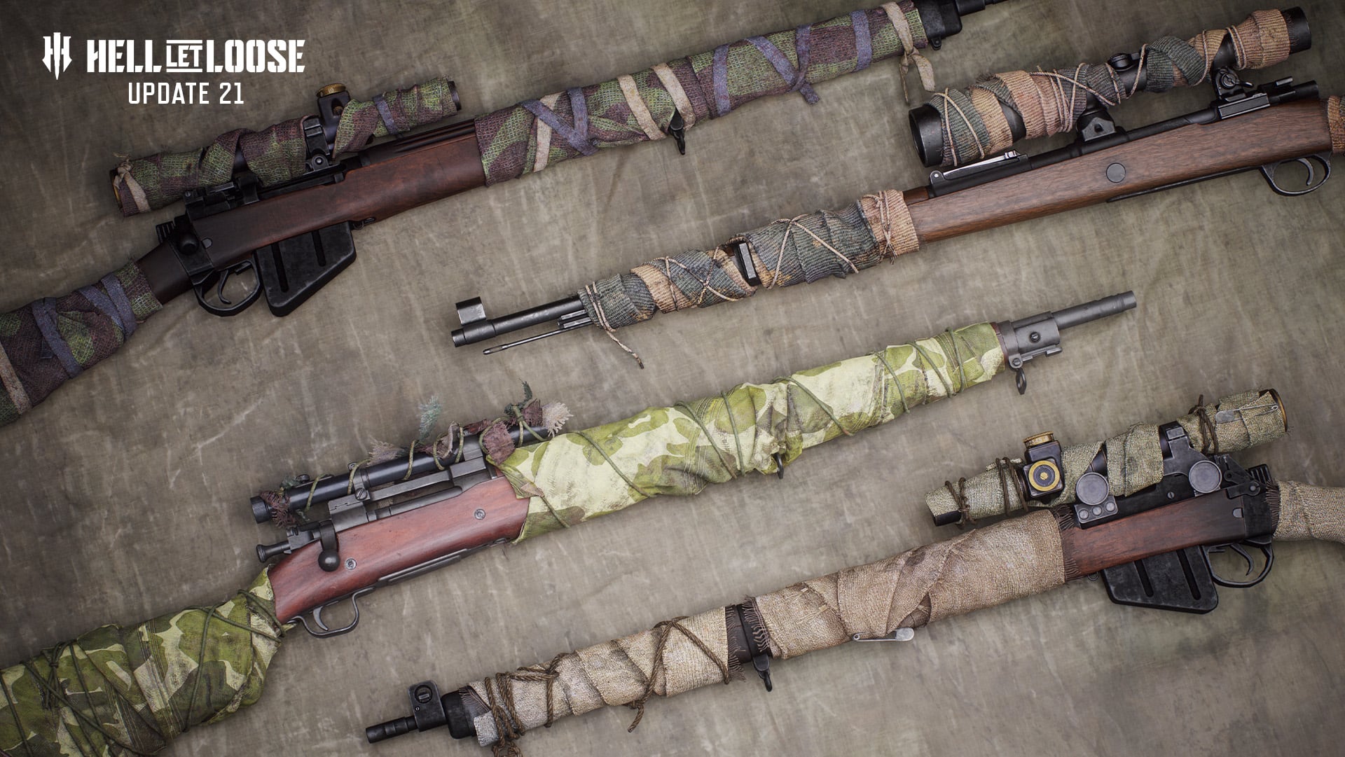 Official Hell Let Loose Weapon Skins DLC promotional still for bolt-action rifles