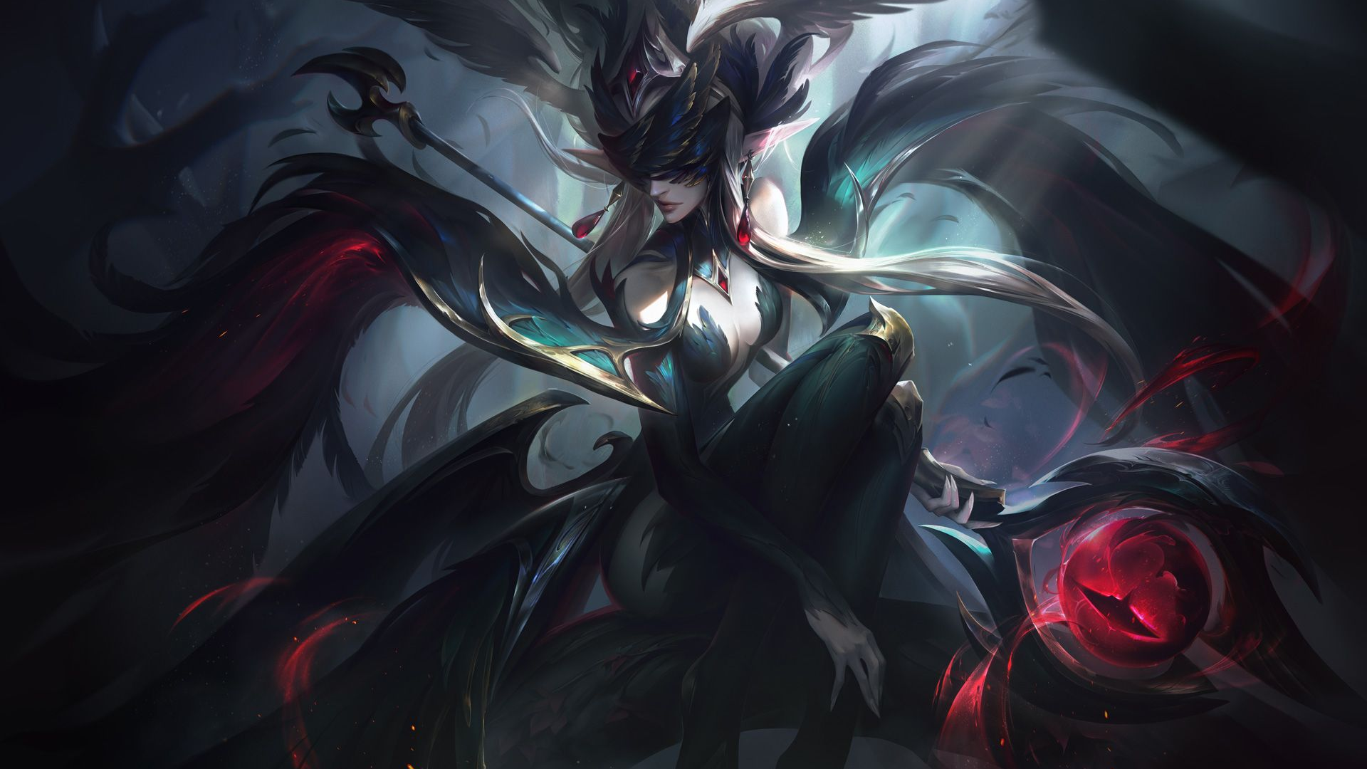Official League of Legends Patch 26.19 art — Coven Morgana in a misty forest holding a glowing red scepter