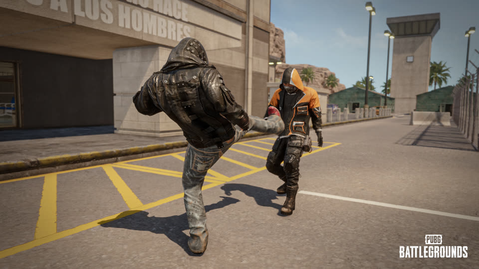 Official PUBG Update 43.1 still — operator delivering a standing Kick in close quarters