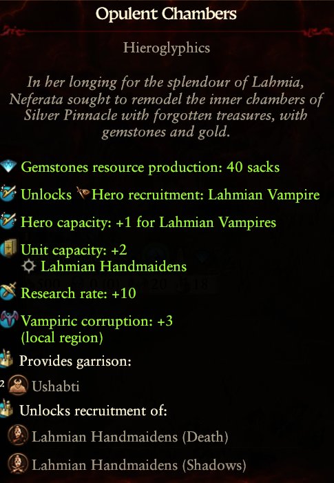 Official Total War: WARHAMMER III Slaanesh building UI still from Update 9.0 notes