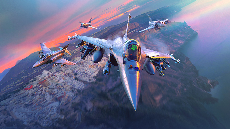 Official War Thunder Sky Odyssey key art — mixed air and ground combat formation under the update branding